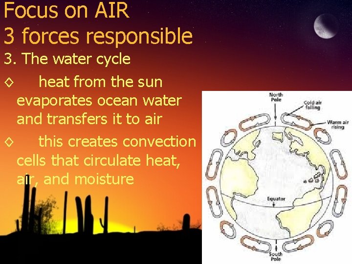Focus on AIR 3 forces responsible 3. The water cycle ◊ heat from the