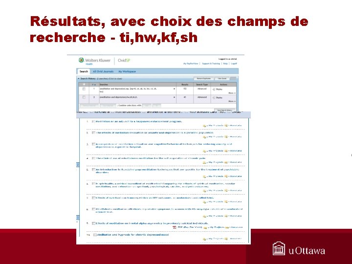 Résultats, avec choix des champs de recherche - ti, hw, kf, sh 