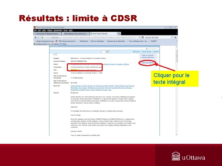 Résultats : limite à CDSR Cliquer pour le texte intégral 