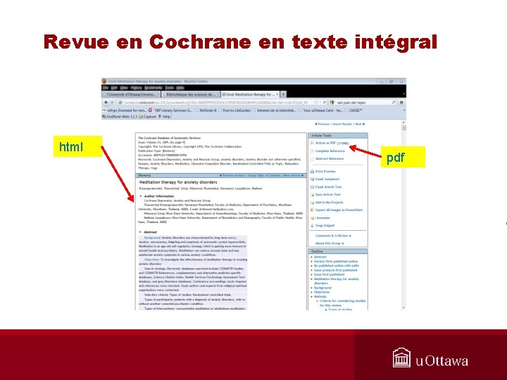 Revue en Cochrane en texte intégral html pdf 