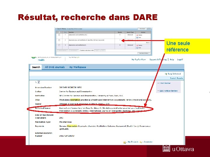 Résultat, recherche dans DARE Une seule référence 