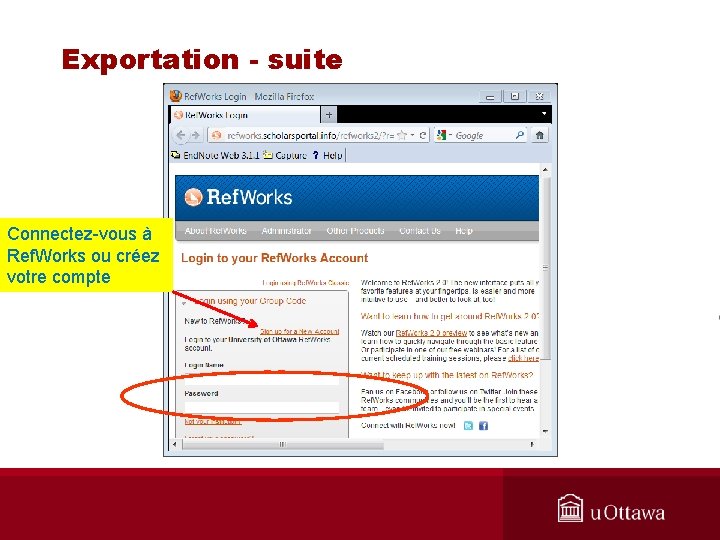 Exportation - suite Connectez-vous à Ref. Works ou créez votre compte 