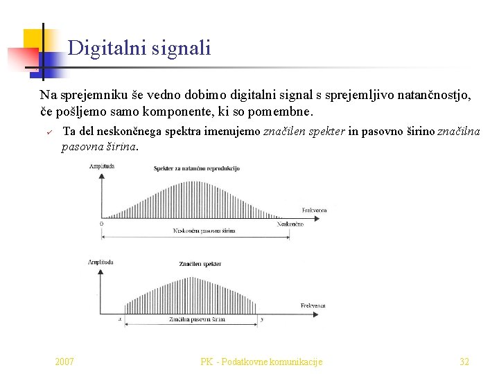 Digitalni signali Na sprejemniku še vedno dobimo digitalni signal s sprejemljivo natančnostjo, če pošljemo