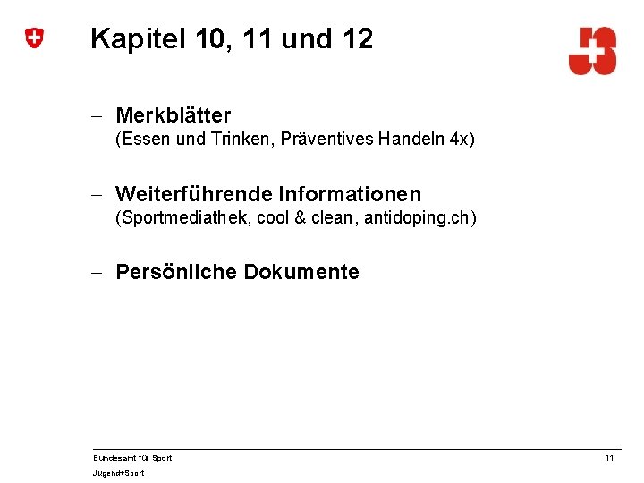 Kapitel 10, 11 und 12 - Merkblätter (Essen und Trinken, Präventives Handeln 4 x)