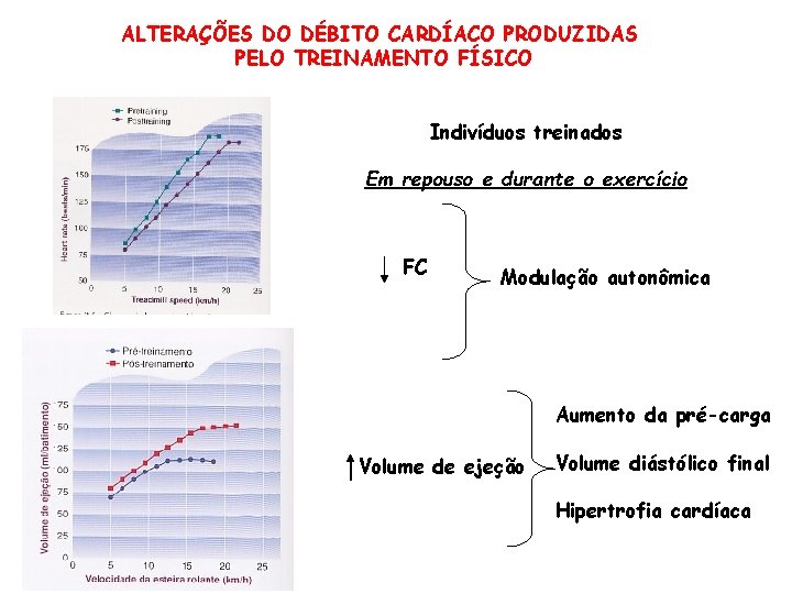 ALTERAÇÕES DO DÉBITO CARDÍACO PRODUZIDAS PELO TREINAMENTO FÍSICO Indivíduos treinados Em repouso e durante