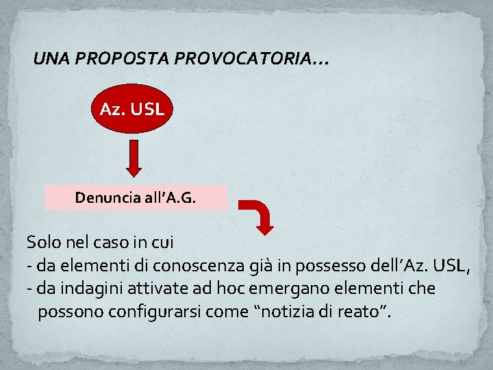 UNA PROPOSTA PROVOCATORIA… Az. USL Denuncia all’A. G. Solo nel caso in cui -