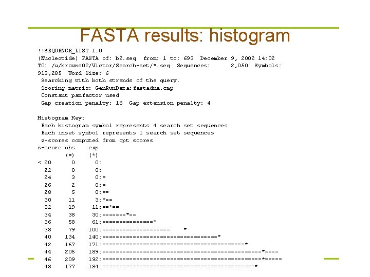 FASTA results: histogram !!SEQUENCE_LIST 1. 0 (Nucleotide) FASTA of: b 2. seq from: 1