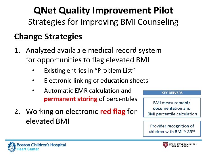 QNet Quality Improvement Pilot Strategies for Improving BMI Counseling Change Strategies 1. Analyzed available