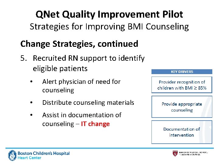 QNet Quality Improvement Pilot Strategies for Improving BMI Counseling Change Strategies, continued 5. Recruited