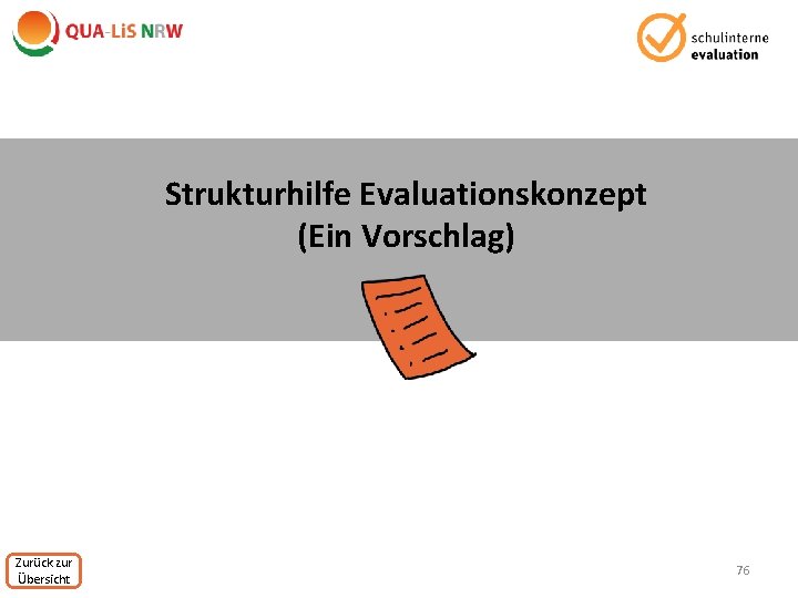 Strukturhilfe Evaluationskonzept (Ein Vorschlag) Zurück zur Übersicht 76 