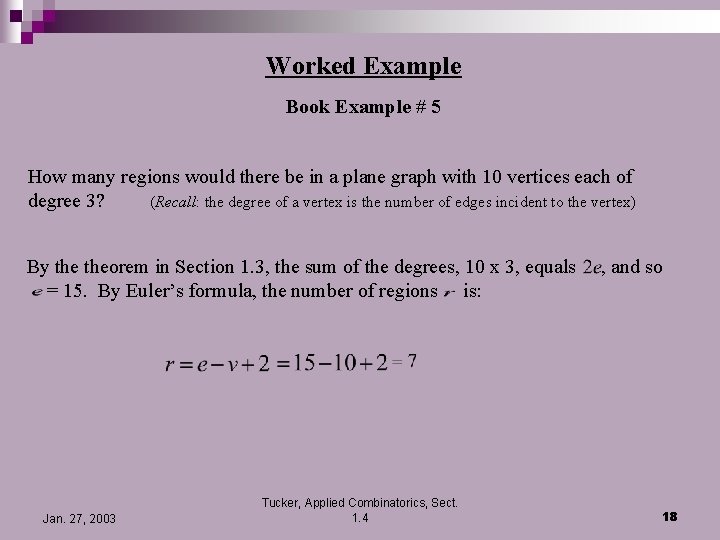 Worked Example Book Example # 5 How many regions would there be in a