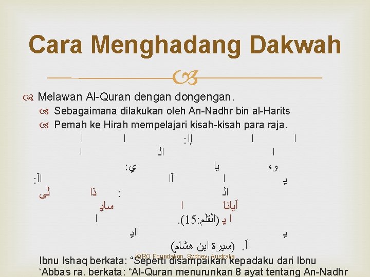 Cara Menghadang Dakwah Melawan Al-Quran dengan dongengan. Sebagaimana dilakukan oleh An-Nadhr bin al-Harits Pernah