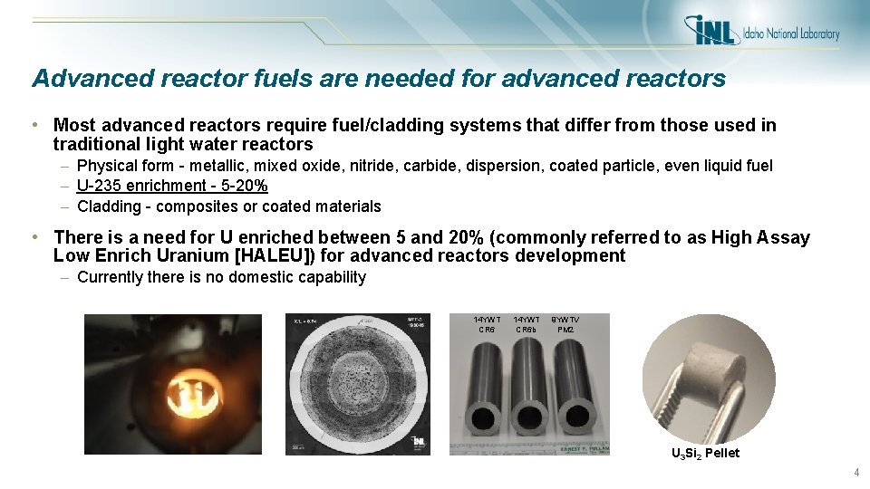 Advanced reactor fuels are needed for advanced reactors • Most advanced reactors require fuel/cladding