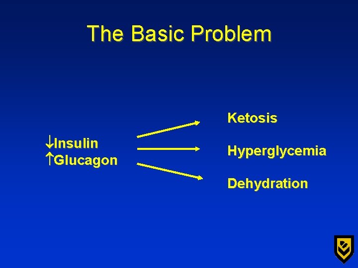 The Basic Problem Ketosis Insulin Glucagon Hyperglycemia Dehydration 