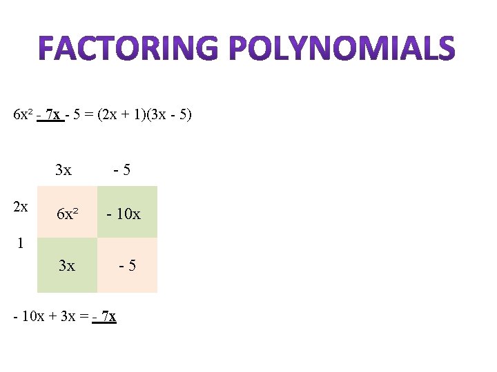 6 x² - 7 x - 5 = (2 x + 1)(3 x -
