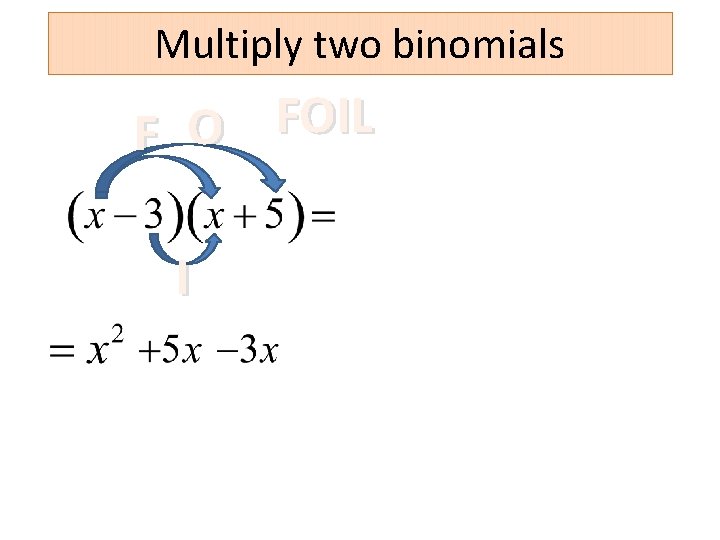 Multiply two binomials FOIL O F I 