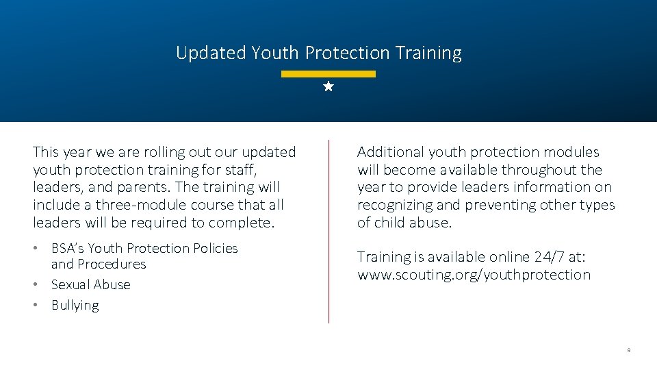 Updated Youth Protection Training This year we are rolling out our updated youth protection