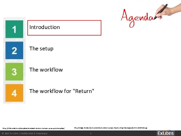 Introduction The setup The workflow for "Return" Summary https: //slidemodel. com/templates/animated-rainbow-business-powerpoint-template/ © 2015 Ex
