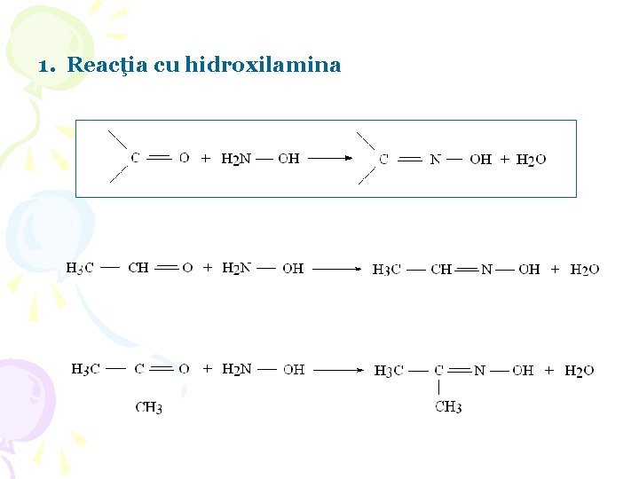 1. Reacţia cu hidroxilamina 1. Reacţia cu hidroxilamina