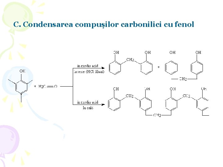 C. Condensarea compuşilor carbonilici cu fenol C. Condensarea compuşilor carbonilici cu fenol