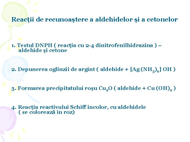 Reacţii de recunoaştere a aldehidelor şi a cetonelor 1. Testul DNPH ( reacţia cu Reacţii de recunoaştere a aldehidelor şi a cetonelor 1. Testul DNPH ( reacţia cu