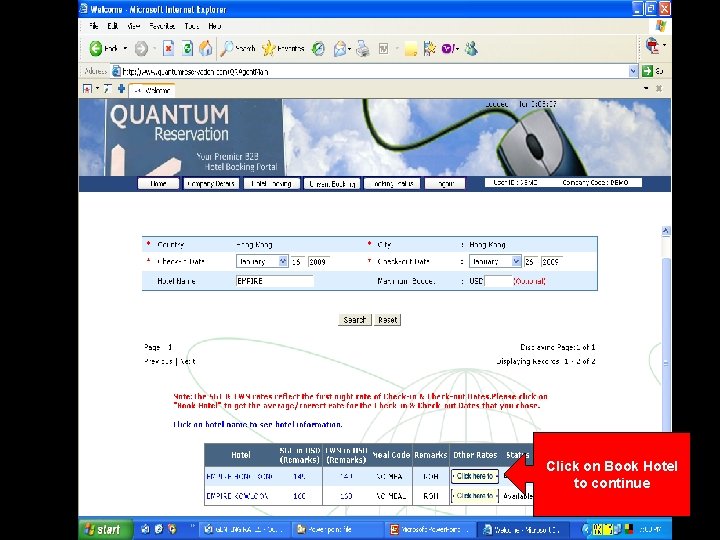 Click on Book Hotel to continue 