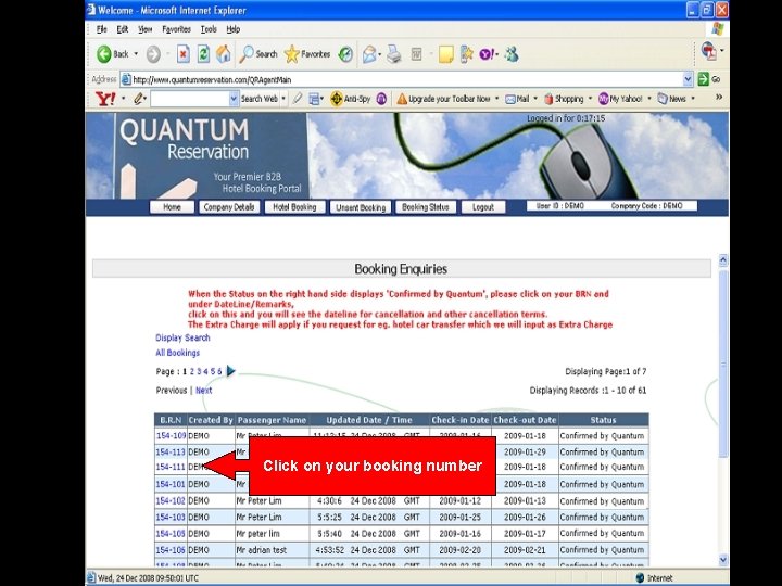 Click on your booking number 