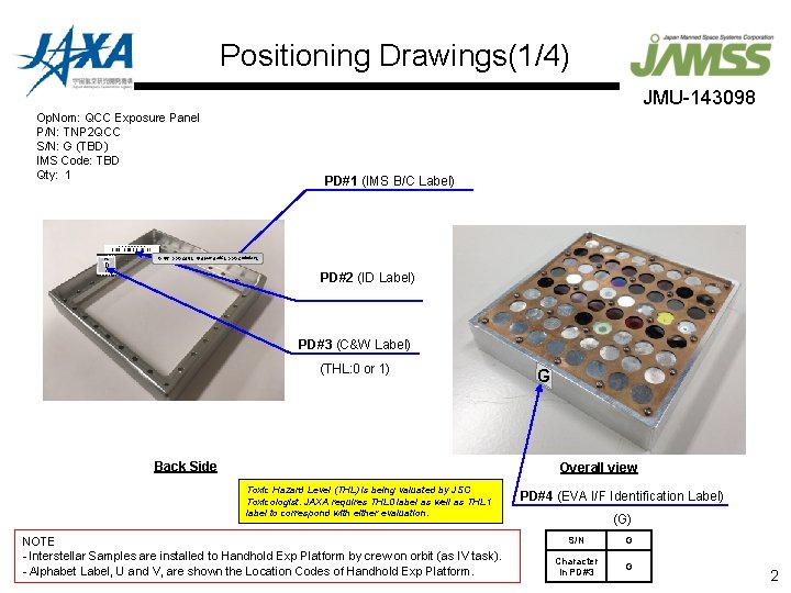Positioning Drawings(1/4) JMU-143098 Op. Nom: QCC Exposure Panel P/N: TNP 2 QCC S/N: G