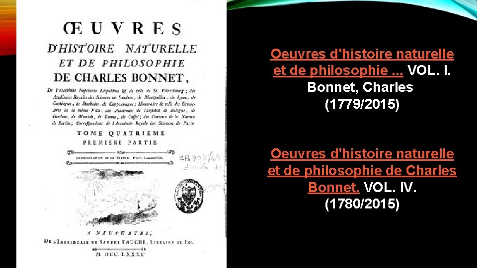 Oeuvres d'histoire naturelle et de philosophie. . . VOL. I. Bonnet, Charles (1779/2015) Oeuvres