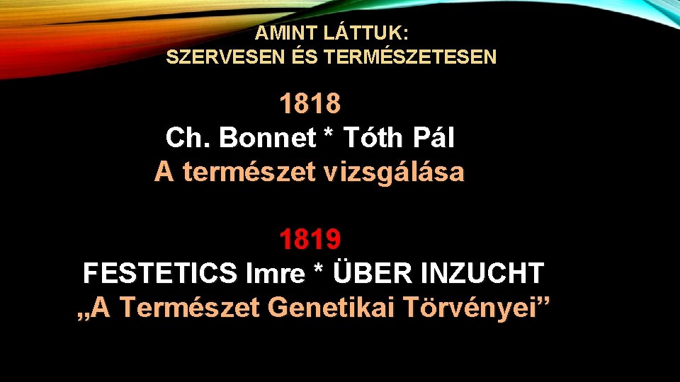 AMINT LÁTTUK: SZERVESEN ÉS TERMÉSZETESEN 1818 Ch. Bonnet * Tóth Pál A természet vizsgálása