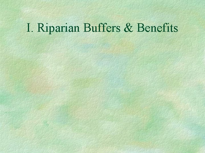 I. Riparian Buffers & Benefits 