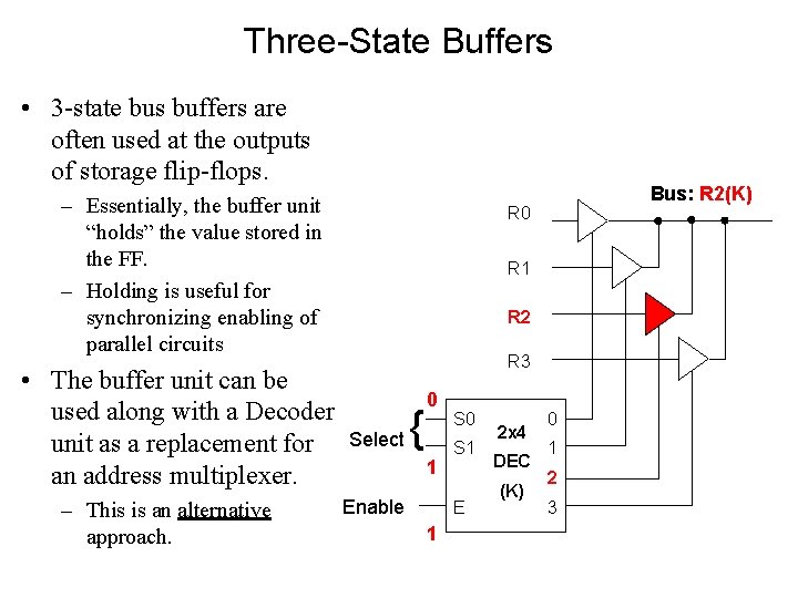 Three-State Buffers • 3 -state bus buffers are often used at the outputs of