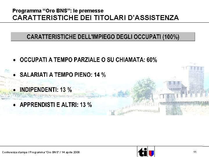 Programma “Oro BNS”: le premesse CARATTERISTICHE DEI TITOLARI D’ASSISTENZA Conferenza stampa / Programma “Oro