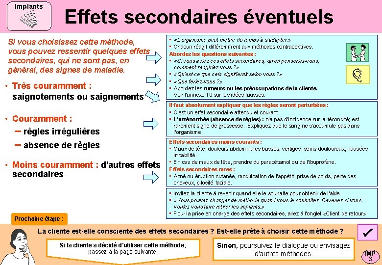 Implants Effets secondaires éventuels Si vous choisissez cette méthode, vous pouvez ressentir quelques effets