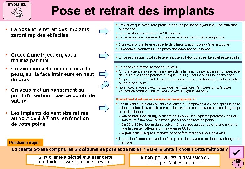 Implants Pose et retrait des implants • La pose et le retrait des implants