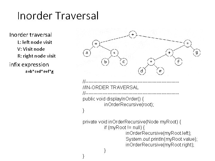 Inorder Traversal Inorder traversal L: left node visit V: Visit node R: right node