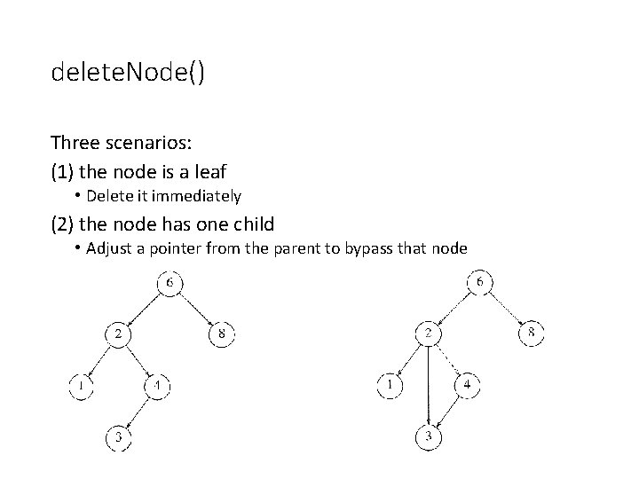 delete. Node() Three scenarios: (1) the node is a leaf • Delete it immediately