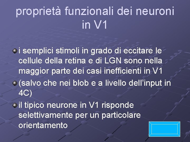 proprietà funzionali dei neuroni in V 1 i semplici stimoli in grado di eccitare