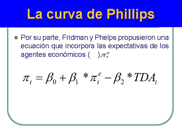 La curva de Phillips l Por su parte, Fridman y Phelps propusieron una ecuación