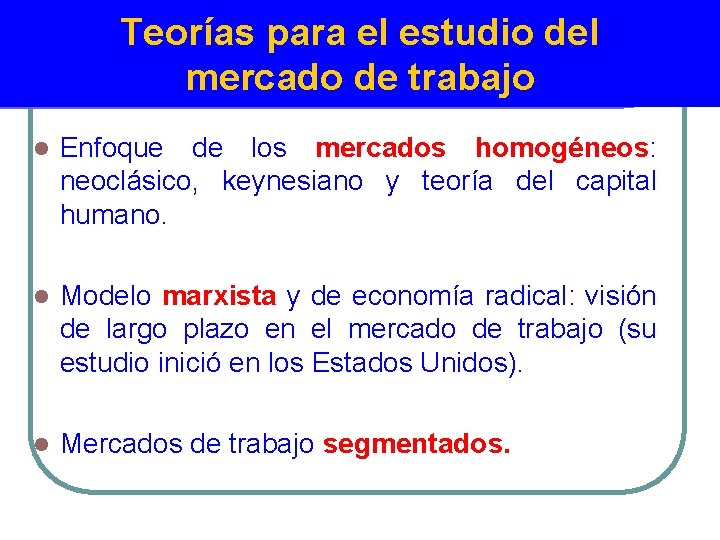 Teorías para el estudio del mercado de trabajo l Enfoque de los mercados homogéneos: