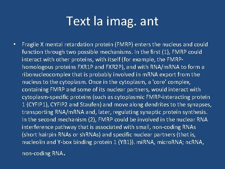 Text la imag. ant • Fragile X mental retardation protein (FMRP) enters the nucleus