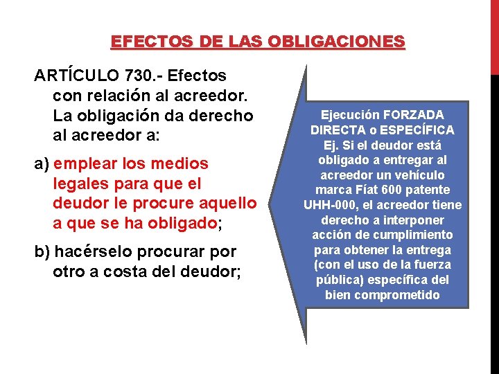 EFECTOS DE LAS OBLIGACIONES ARTÍCULO 730. - Efectos con relación al acreedor. La obligación