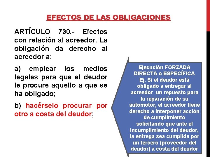 EFECTOS DE LAS OBLIGACIONES ARTÍCULO 730. - Efectos con relación al acreedor. La obligación