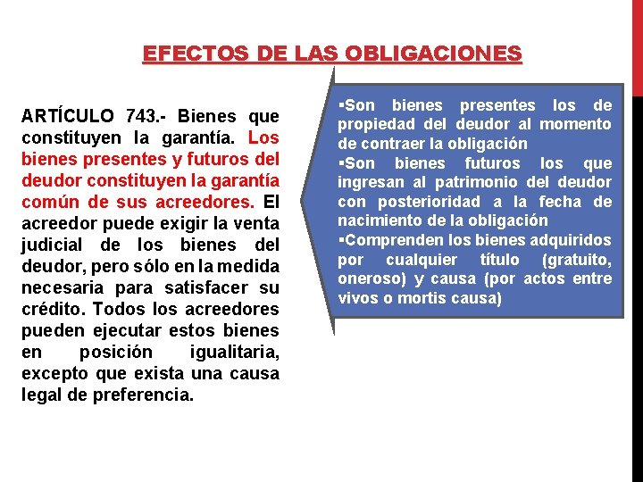 EFECTOS DE LAS OBLIGACIONES ARTÍCULO 743. - Bienes que constituyen la garantía. Los bienes