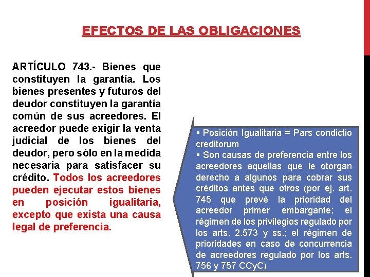 EFECTOS DE LAS OBLIGACIONES ARTÍCULO 743. - Bienes que constituyen la garantía. Los bienes