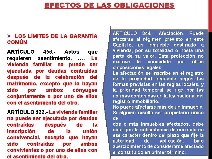 EFECTOS DE LAS OBLIGACIONES Ø LOS LÍMITES DE LA GARANTÍA COMÚN ARTÍCULO 456. -