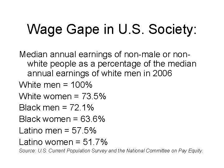 Wage Gape in U. S. Society: Median annual earnings of non-male or nonwhite people