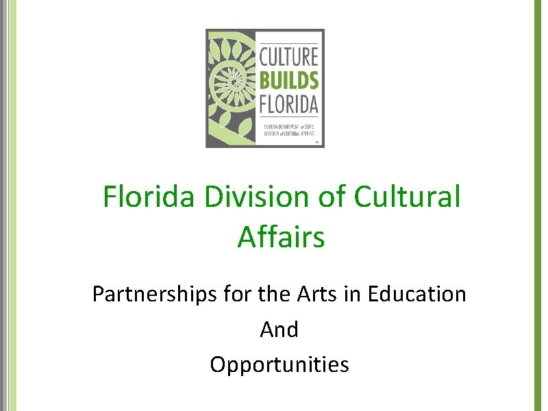 Florida Division of Cultural Affairs Partnerships for the Arts in Education And Opportunities 