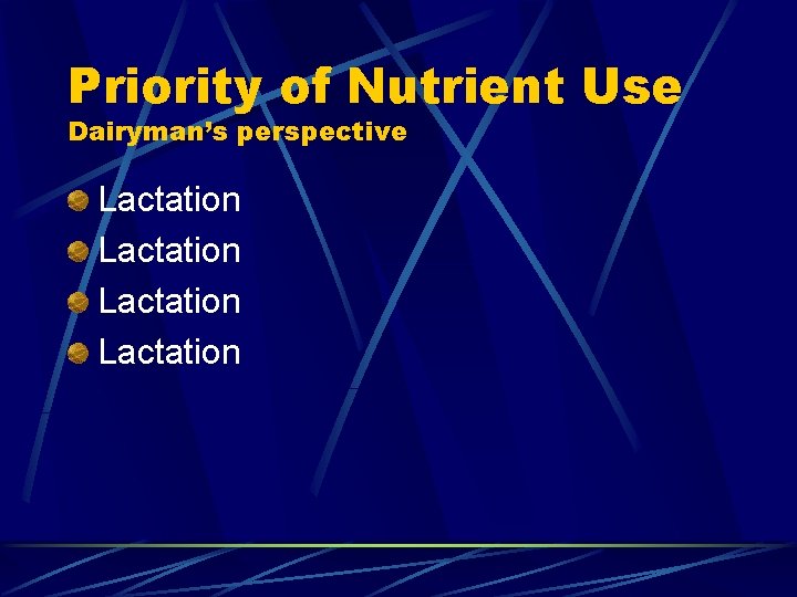 Priority of Nutrient Use Dairyman’s perspective Lactation 