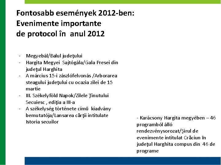 Fontosabb események 2012 -ben: Evenimente importante de protocol în anul 2012 - Megyebál/Balul judeţului Fontosabb események 2012 -ben: Evenimente importante de protocol în anul 2012 - Megyebál/Balul judeţului